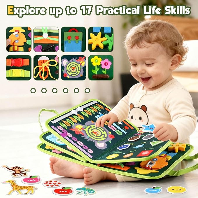 GOLIYEAN Toddler Busy Board - Montessori Toys for 2 Year Old Boy Girl Birthday Gift, Educational Learning Sensory Busy Book for Toddlers, Ages 2-4 Travel Toys for Airplane Car, Toddler Activity Books