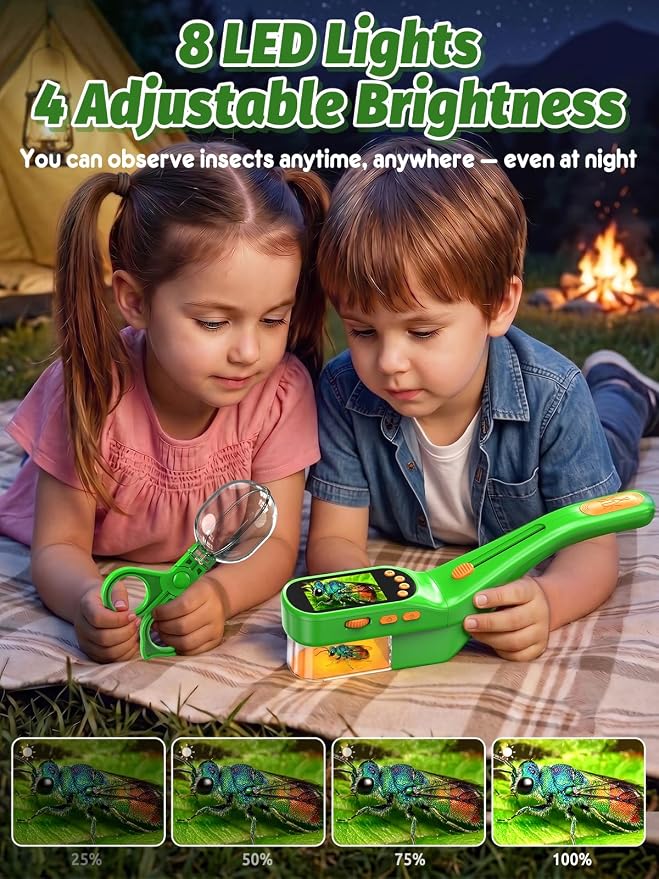 Acoath Bug Catcher, 2.4" IPS Screen Bug Catching Kit, Microscope for Kids | Handheld Digital Miniscope, Outdoor STEM Toy Portable Pocket Microscope Gifts for Age 5 6 7 8 9 10 11 12