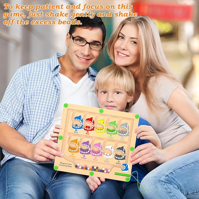Magnetic Color & Number Maze, Montessori Counting Matching Toys, Wooden Magnetic Maze Board, Montessori Toy Fine Motor Skills Toys for 3 4 5 Years Old Preschool Learning Activities