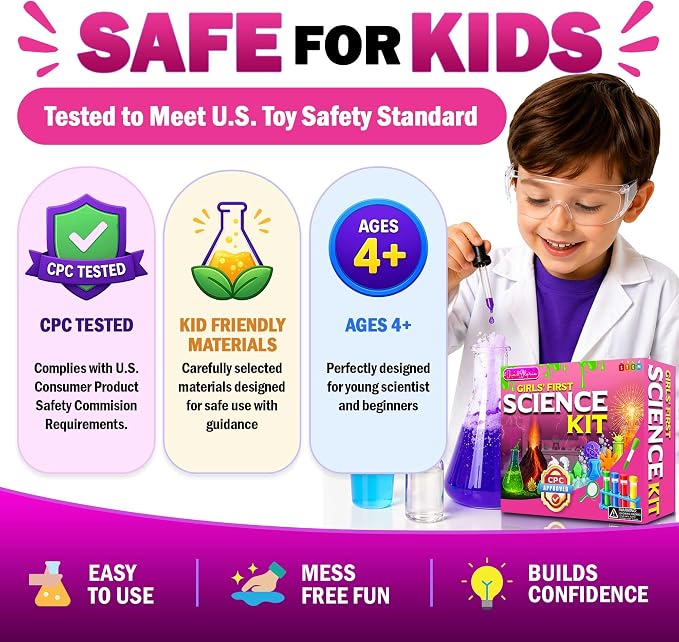 Jim&Gloria Science Kit for Kids, Science Experiments for Kids Ages 5-7 & 8-12, STEM Educational Toy, Chemistry Set with Volcano Experiments, Birthday Gift for Boys & Girls, Hands-On Learning Activity