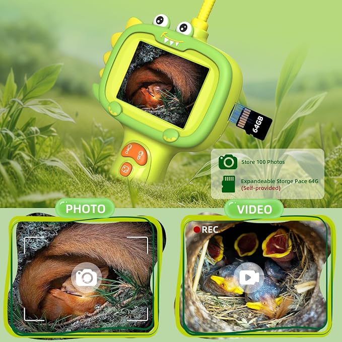 Kids Borescope Camera, STEM Learning Toy for 3+ Years Old Boys Girls | Back to School & Birthday Gift for Kids, Portable Outdoor Camping Exploration Toy with 8 LED Lights & 2.4‑Inch Screen