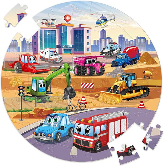 SYNARRY Transportation Floor Puzzle for Kids Ages 3-5, Large 70-Piece | Jigsaw Puzzle for Kids Ages 4-6, Construction Vehicles, Fire Truck, Airplane, Helicopter, Screen-Free Play, Birthday Gifts