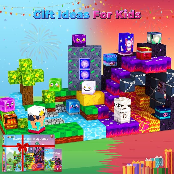 ORZbb 150PCS Magnetic Blocks, Magnetic Tiles Building Sensory Montessori Toys & Games for 3 4 5 6 7 8 9 10 11 12 13 Year Old Boys Girls Halloween Christmas Birthday Gifts