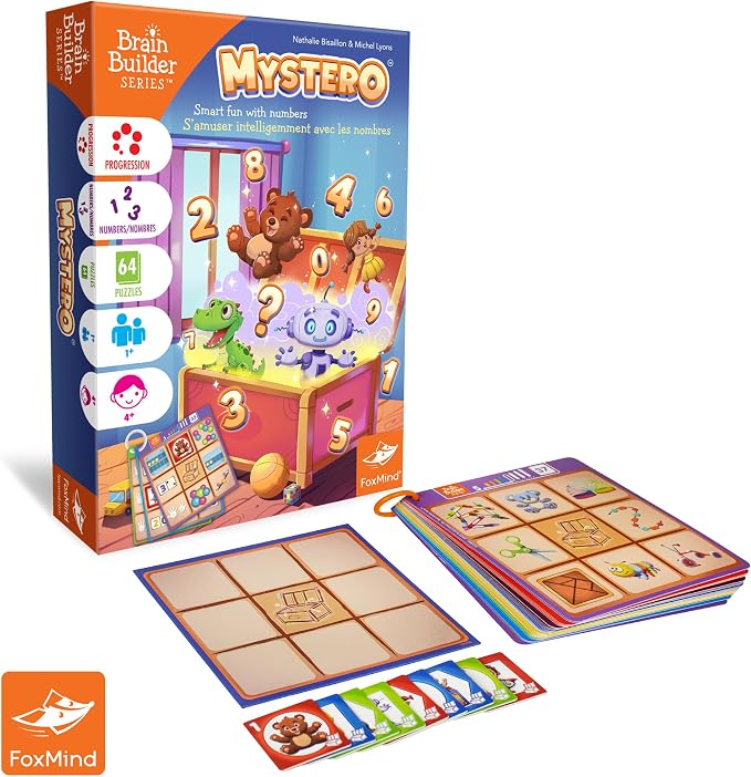 FoxMind Games Mystero – Multi-Level BrainTeaser Puzzles for Kids Ages 4+, STEM Game Develops Math, Logic & Reasoning Skills, 64 Progressive Challenges (Brain Builder Series)