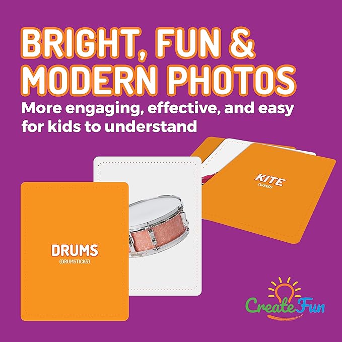 CreateFun Go Together Flash Cards, 50 Real Matching Picture Cards, 25 Pairs | Cognitive tool - Kids,Adults,Speech therapy,ESL,Autism learning,Dementia activities,Memory,Language Development & Classroom