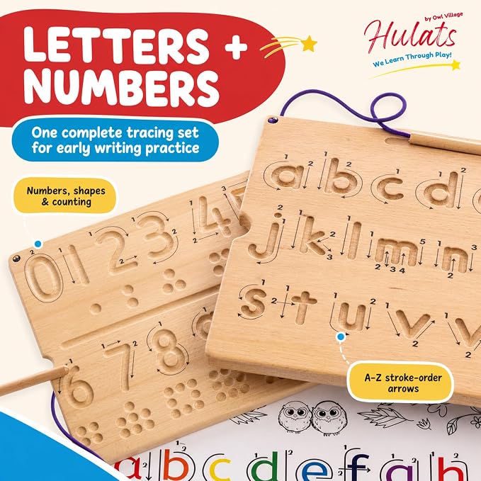 Learn to Write: Wooden Letter Tracing Board Set Ages 3-5 | Deep Grooved Handwriting Practice, Montessori toys for 3+ year old, alphabet and number tracing set with arrows