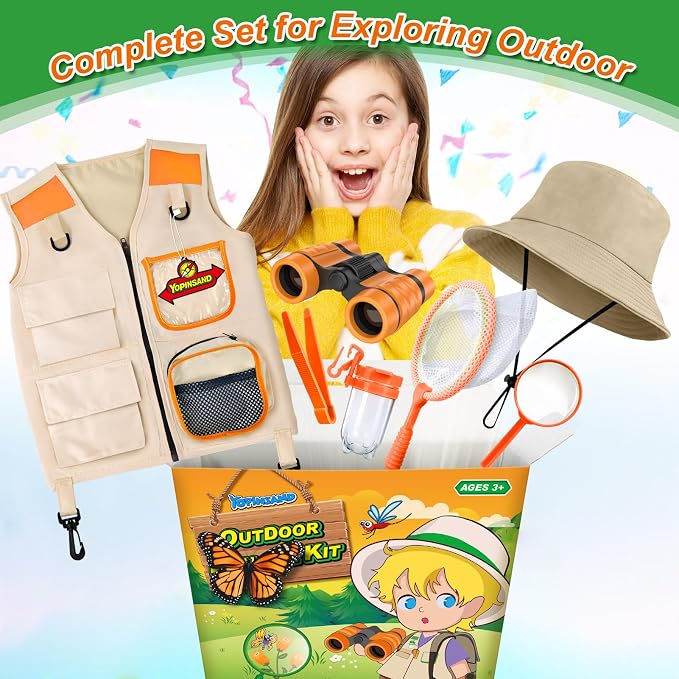 YOPINSAND Kids Explorer Kit & Bug Catcher Kit, Kids Outdoor Exploration Set | Camping Gear with Vest & Hat, Ideal Outdoor Camping Adventure Toys for Ages 3 4 5 6 7 8 Boys Girls