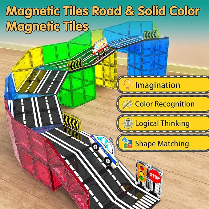 106Pcs Christmas Magnetic Tiles, Magnetic Building Blocks, Preschool Montessori Toys Gift for 3+ Year Old Boys and Girls, Sensory Toys for Kids Aged 3-5 and 4-8, Ideas for Toddler with Autism