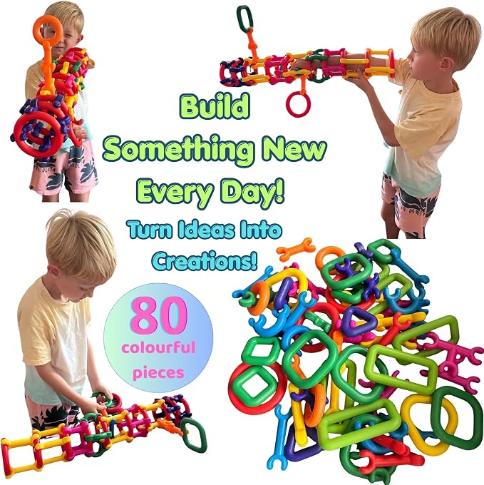 Click & Create Builder Set (80 pcs) - STEM Educational Interlocking Building Blocks for Kids Ages 2-7, Creative Construction Toy for Boys & Girls, Colorful Fine Motor Skills Toy
