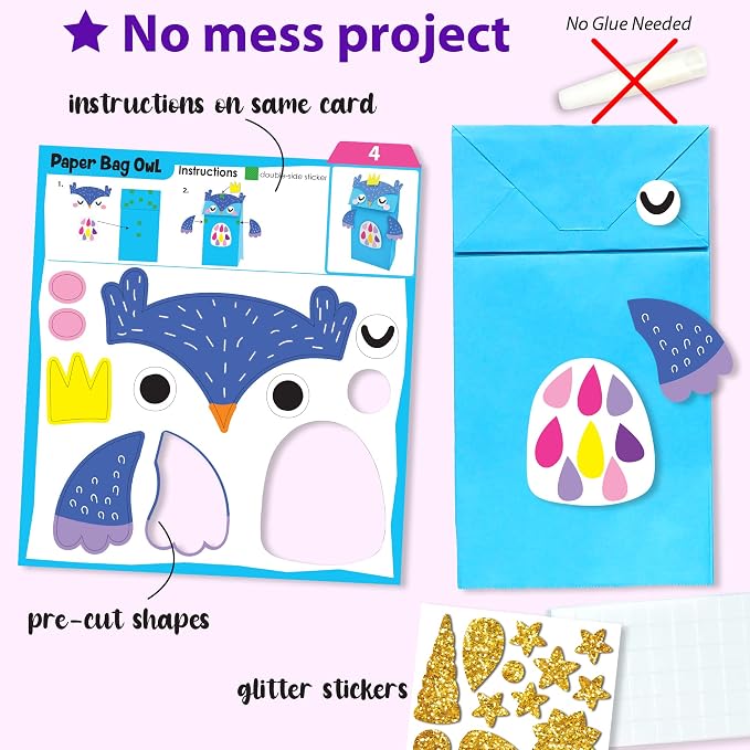 KRAFUN Unicorn & Bunny Beginner Paper Craft Kit for Girls Age 3+ | 16 projects: paper bags, plates & rolls. Princess & Fairy themes. Fun creative activity set for toddler girls
