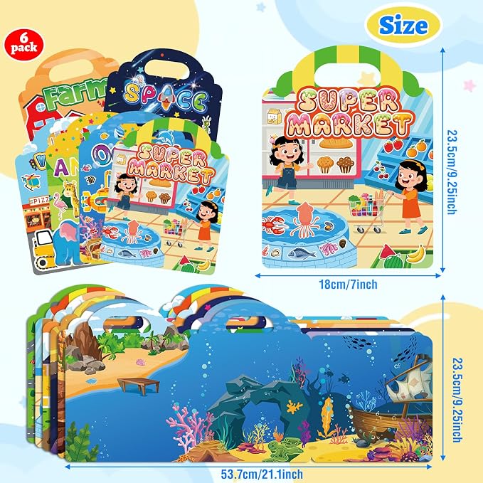 6 Pack Jelly Reusable Sticker Books for Toddlers | Toddler Toys,Birthday Gifts for Boys Girls,Airplane Travel & Road Trip Essentials Kids