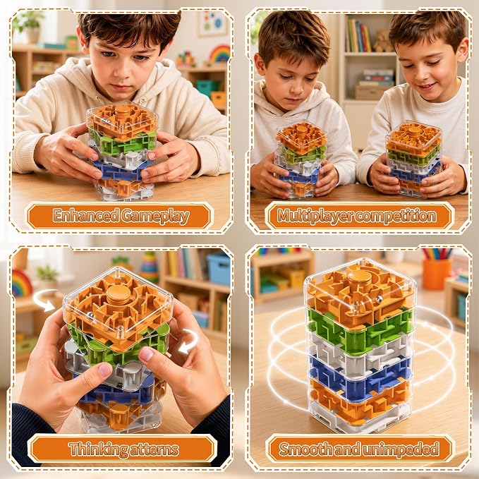 6 Layer 2-in-1 3D Rolling Ball Fidget Spinner, 3D Brain Teaser Puzzle Game, Education Sensory Toys Birthday Gift for Kids Adults 4 5 6 7 8 Years Old Boys Girls
