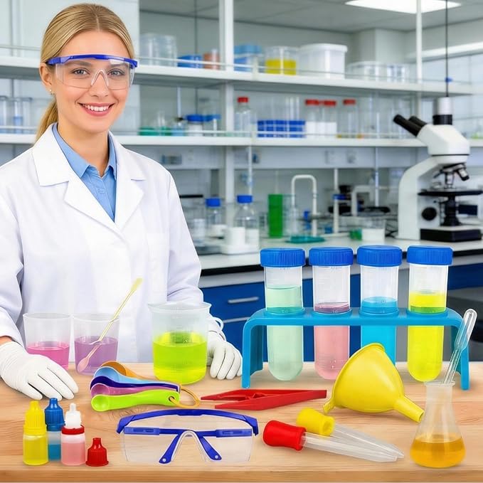 33PCS Plastic Lab Science Experiments Beakers Test Tubes Set | Lab Science Experiments for Girls and Boys for Students Classroom Home Junior Chemistry Science Kits for Learning Curiosity