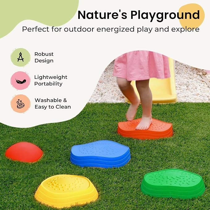 Tiny Land Stepping Stones for Kids, 5pcs Non-Slip Balance Toddler Toys | Sensory Stepping Stones for Toddlers 3-5 to Promote Balance, Coordination, and Active Play Skills Indoors or Outdoors