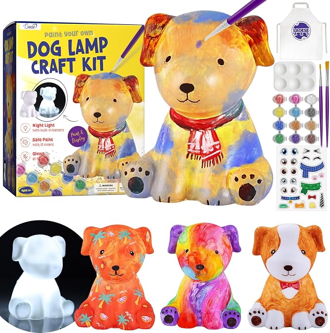 Paint Your Own Dog Lamp Kit, Crafts for Kids Ages 6-12, Gifts for Girls Boy | Dog painting kit with paints and 3D night light; arts and crafts activity, room decor and birthday gifts for kids ages 6-12