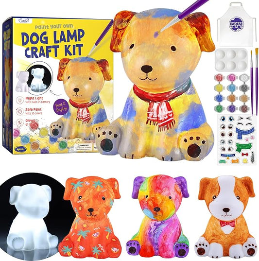 Paint Your Own Dog Lamp Kit, Crafts for Kids Ages 6-12, Gifts for Girls Boy | Dog painting kit with paints and 3D night light; arts and crafts activity, room decor and birthday gifts for kids ages 6-12