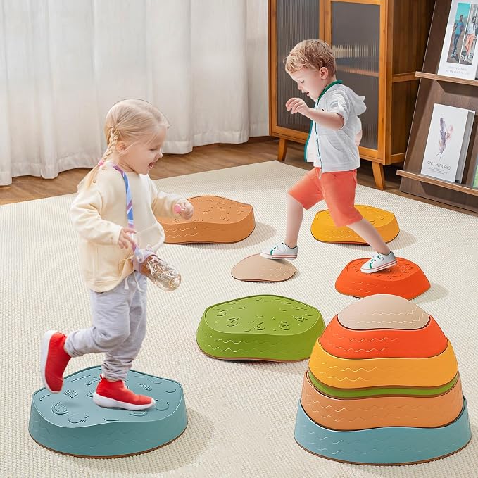 Fanboxk Stepping Stones for Kids,Non-Slip Toddler Sensory Toy | Sensory Balance Stepping Stones for Promoting Toddler Balance Coordination Skills,Up to 220 LBS for Indoors or Outdoors Play