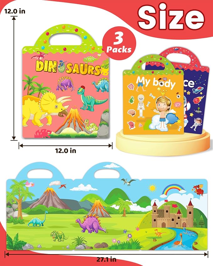 Walenced Reusable Sticker Book for Toddlers, Stickers for Kids, Toddler Toy | Toddler Craft Activities, Toddler Travel Toys, Boy Girl Birthday Gifts, Airplane Travel & Road Trip Essentials Kids