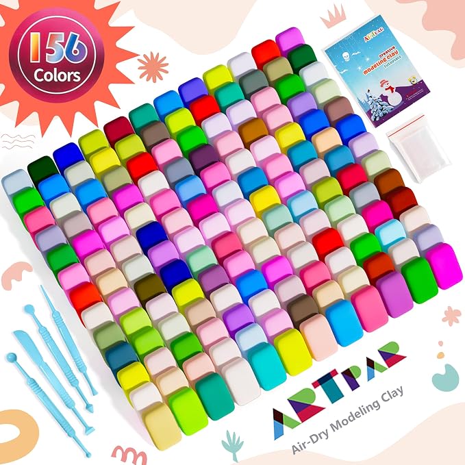 A‌RTPAR Air Dry Clay 156 Colors,Modeling Magic Clay for Kids Bulk Craft Kit | Soft & Non Sticky,Ultra Light,Art & Crafts Supplies for Classroom Projects, Creative Toys Family Party Games for Boys & Girls