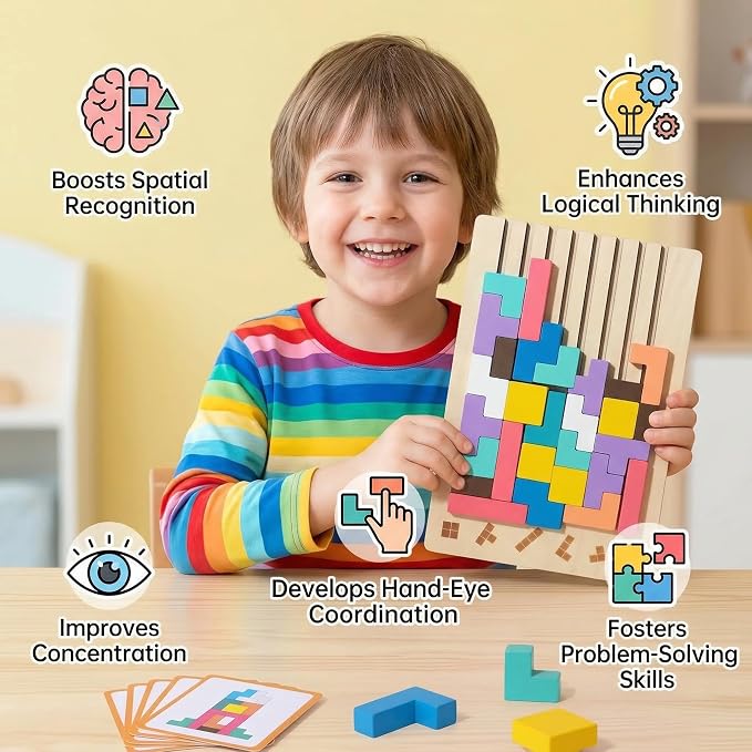 Wooden Stacking Puzzle Toy,Wooden Montessori Russian Blocks Puzzle -3D Stacking Toy for 3-6 Year,Educational Gifts for Boys and Girls.