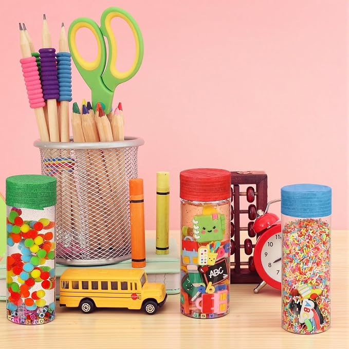 146 Pcs Adult Sensory Bottles Filler Fine Kits Sensory Bin Items Counting Sorting Supplies for Office Education Activities Include Pom Poms Pen Scissors Notebooks