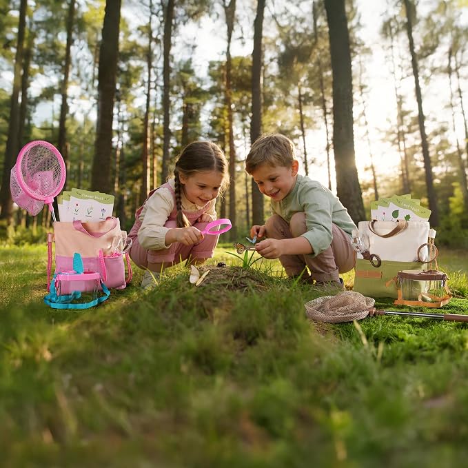 ROBOTIME Twin Color Catcher Kit for Kids: 2-Person Outdoor Explorer Set with Green & Pink Gear | Complete Hunting Kit for Siblings & Friends Ages 3+
