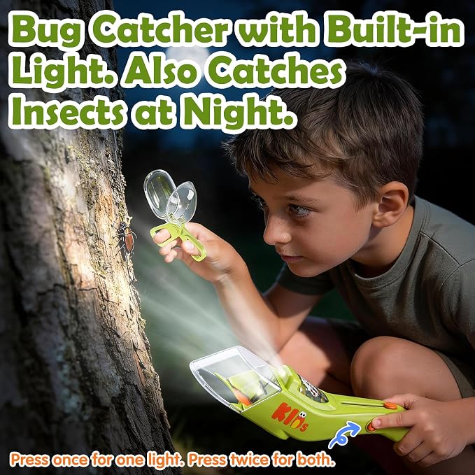 Bug Catcher Kit for Kids with Light and Insect Habitat - Outdoor Exploration Toys for Boys Girls Ages 6+, STEM Educational Toys Set Includes Net, Tweezers, Magnifying Glass Cup, Screwdriver