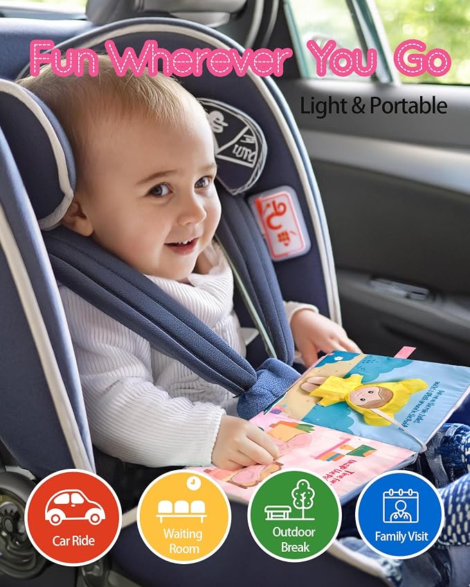 LeyaDoll Montessori Busy Book for Toddlers 1-3, 1 Year Old Girl Gifts | Toddler Airplane Travel Essentials, Crinkle Pages, Fine Motor Skills Toys, Keep Toddlers Busy, Pink Gift Box Included