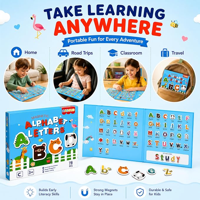 NASHRIO Magnetic Alphabet Letters for Kids Ages 3-5, ABC Learning Toys with Animal Words, Educational Preschool Toys, Montessori Early Learning Magnetic Book Set for Boys and Girls 3 4 5