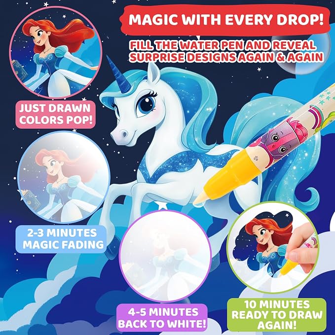 Mess Free Coloring Books for Toddlers, Reusable Water Toys for 3 4 5 6 Year Old Girl Boy, Road Trip Paint Activities, Travel Drawing Toys for Toddlers 3-5, Arts Crafts for Kids Ages 3-5 Birthday Gift