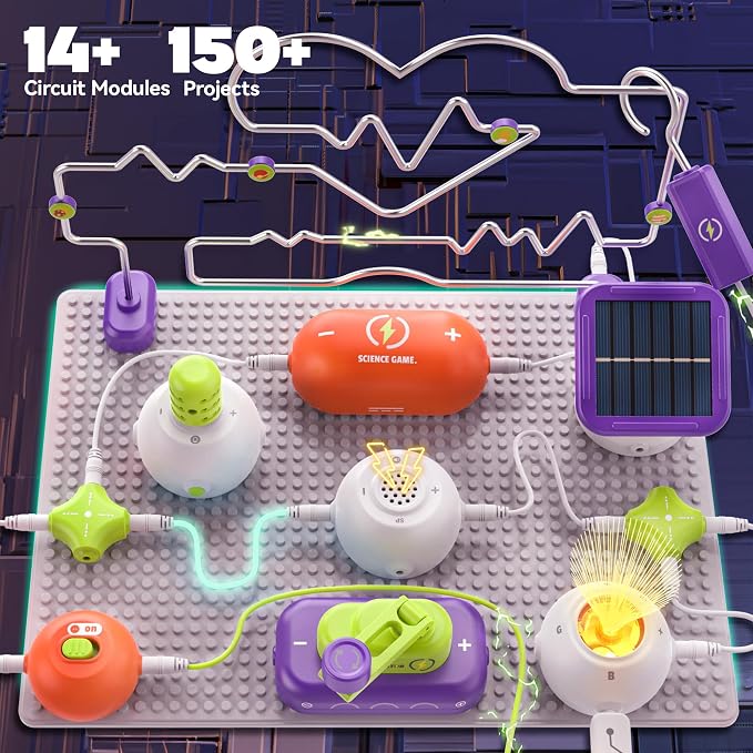 Science Kits for Kids - STEM Kits for Kids, Electronics Exploration Kit, Over 150 Projects, 14 Circuit Parts, STEM Educational Toy Gifts for Kid Boys Girls Ages 3 4 5 6 7 8 9 10 11 12 | Over 150 Experiments, 14 Circuit Parts, Hands-On STEM Learning, Ed...