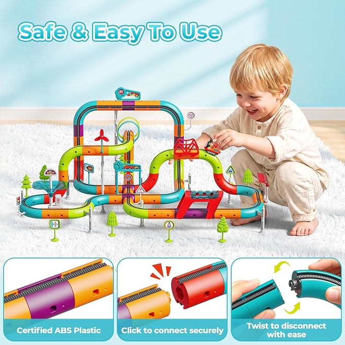 3D Electric Train Set for Kids, Gravity-Defying Track Building Toy with Lights & Sounds, Train for Kids Ages 8-12