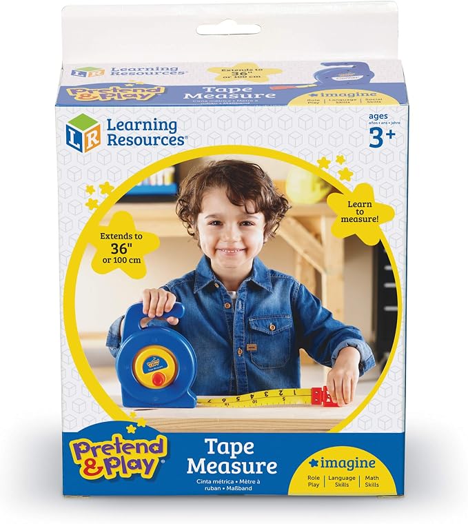 Learning Resources Pretend Play 3" Long Tape Measure - Kids Construction Toys, Preschool Activities, Pretend Play For Toddlers , Height Measurement Counting Tool, Fine Motor Skills, Homeschool