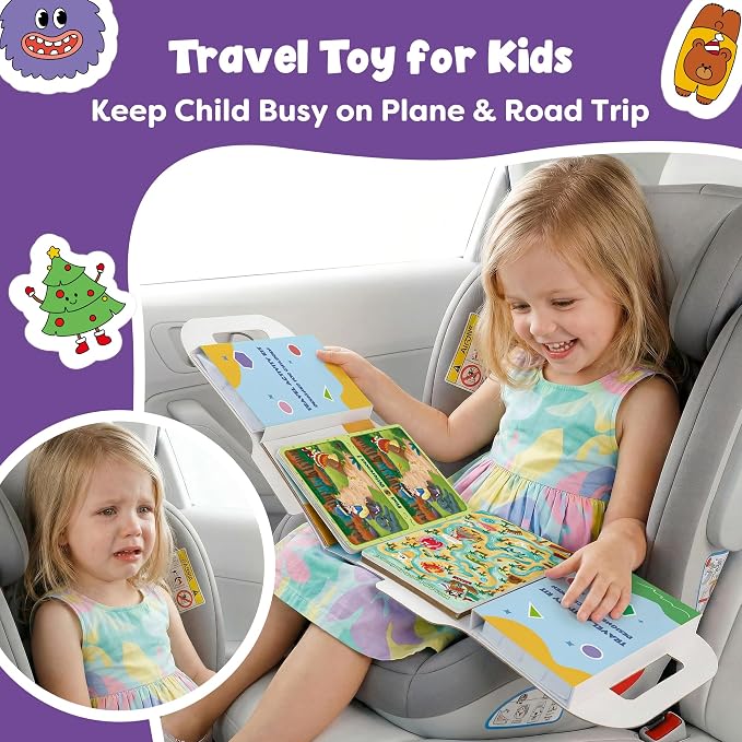 Torlam Busy Book Travel Toys for Kids,Quiet Busy Board Learning Activities for Fine Motor Skills, Montessori Toys Boy Girl Birthday Gifts,Preschool Sensory Book Travel Games for Airplane Car Road Trip