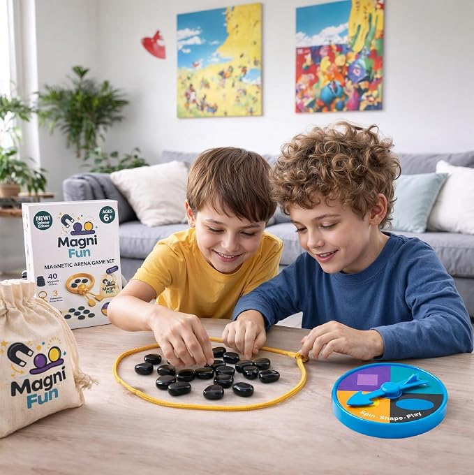 Magnetic Chess Game, Magnet Game with String, Spinner & 40 Magnetic Stones, 2-4 Player Strategy Board Game for Kids, Teens & Adults, Family Game Night, Tabletop Activity for Travel, Party & Camping