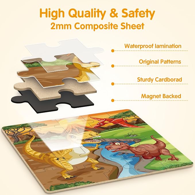 SYNARRY Magnetic Dinosaur Puzzle for Kids Ages 3-5, Travel Dinosaur Toys | 20-Piece Magnetic Travel Puzzle for Kids Ages 4-6, Car Airplane Road Trip Activities, Quiet Toys, Dinosaur Gifts for Kids
