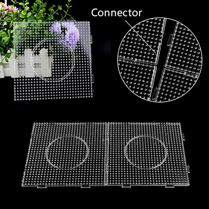 9pcs 5mm Large Square Fuse Beads Pegboards, Plastic Bead Boards | Clear Plastic Boards, Ironing Paper and Tweezers Included, Fits 5mm Fuse Beads, Kids DIY Craft Activity