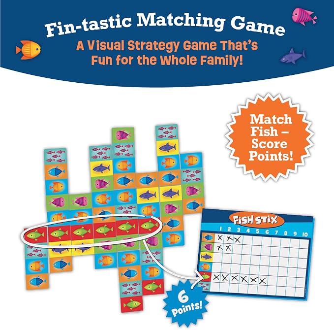 Peaceable Kingdom Fish Stix Award-Winning Strategy Board Game | Kids Ages 6+ Color & Pattern Matching Family Game Night Cooperative Game 2-4 Players Educational Gift for Boys & Girls
