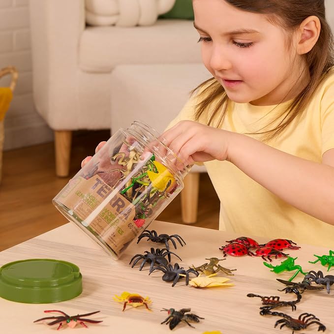 Terra by Battat Insect World Bug Toys, 60 Mini Figures in Tube, Insects | 60-Piece Set with 12 realistic bug designs including ants, spiders, scorpions, dragonflies, and more in a tube, 3+ Years