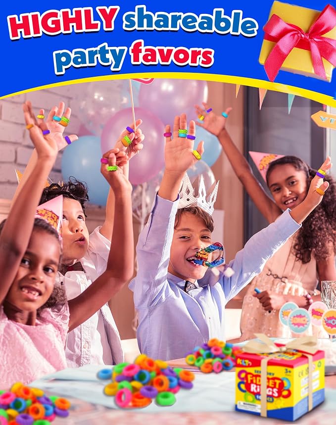 KLT Fidget Toys Bulk for Kids: 100pcs Textured Fidget Ring - Classroom Prize Box Quiet - Party Favors Gift Bags Stuffers - Sensory Bin Filler for ADHD Autism Kids Stress Relief (Pack of 2)