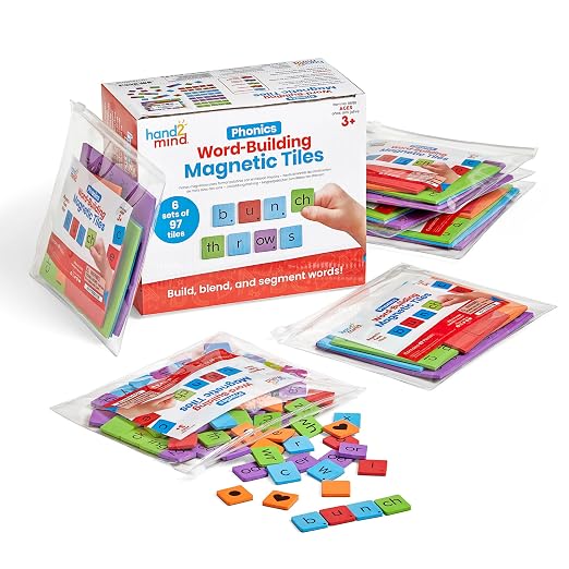 hand2mind Phonics Word-Building Magnetic Tiles, Recognition and Sound Learning for Kindergarten, Phonemic Awareness Manipulatives, Science of Reading Classroom Foam Materials, Set of 6