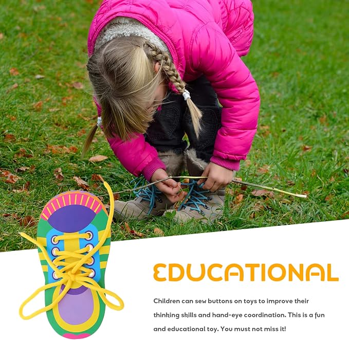 NUOBESTY Shoe Tie Practice for Kids Shoe Tying Practice Board Shoelace | Threading Teaching Toys Learn to Tie Shoelaces Toddlers Preschool Learning Toys Fine Motor Skills Early Educational, 5 Sets