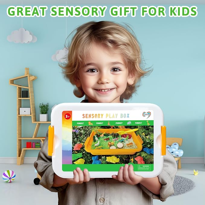 Carolart Jungle Sensory Bin, Animal Sandbox & Sensory Sand Kit | Safari animal habitat play set with wild animal toys, gift for boys and girls ages 3-8, sensory play activity