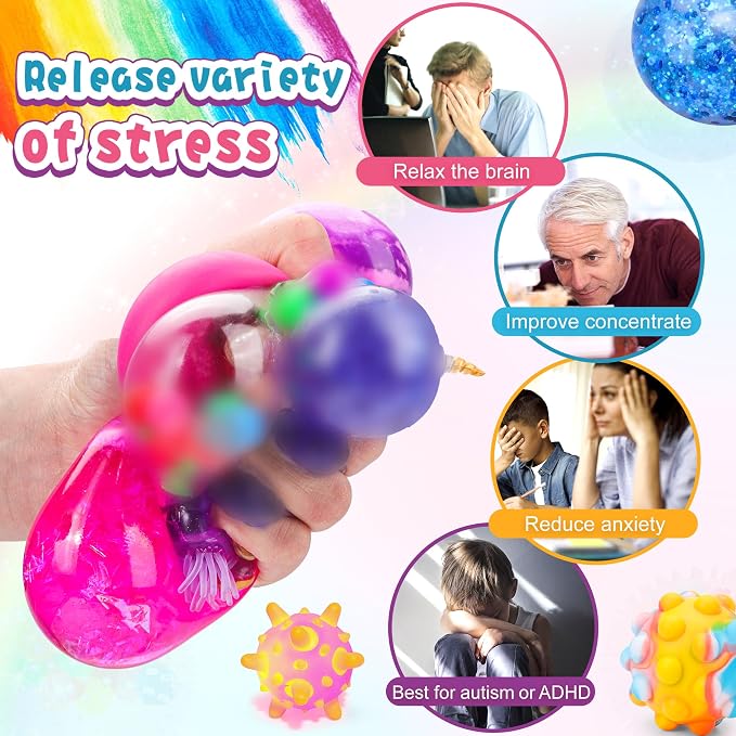 36 Pack Stress Balls, Squishy Balls, Squishy Fidget Stress Relief | Squeeze Ball for Adults Stress Relieve, Prize Box for Friends, Party Favors