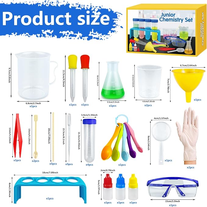 33PCS Plastic Lab Science Experiments Beakers Test Tubes Set | Lab Science Experiments for Girls and Boys for Students Classroom Home Junior Chemistry Science Kits for Learning Curiosity