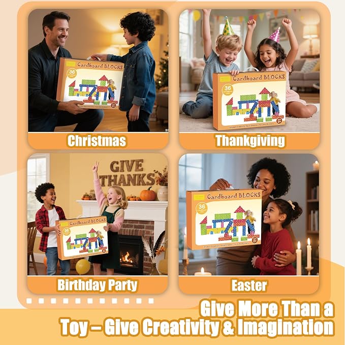 Cardboard Building Blocks for Kids 36pcs: Jumbo Gifts Heavy Duty Develop Creative Thinking Spatial Reasoning Easy to Assemble