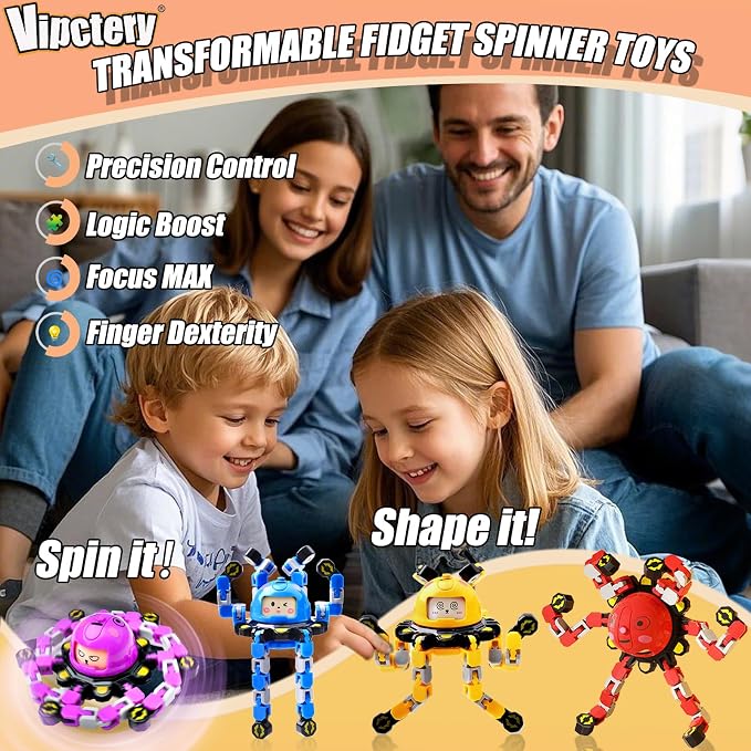 12Pcs Transformable Fidget Spinners for Kids Fidget Toys Teens Adults Sensory Toys with Autism ADHD Party Favors Travel Activities Easter Basket Stuffers Gifts for Kids Boys Girls