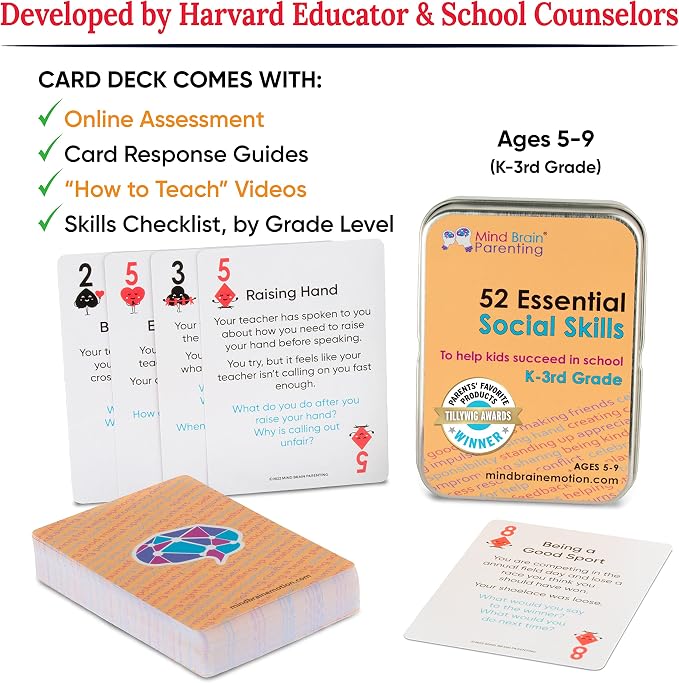 Mind Brain Emotion 52 Essential Social Skills Lessons & Teaching Tool Kit - Social Emotional Learning Activities for Parents, Teachers, School Counselor (Kindergarten, Elementary Kids)