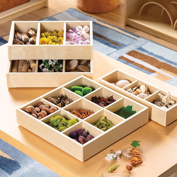 Kaplan Early Learning Company Loose Parts Stacking Wooden Trays - Set of 4