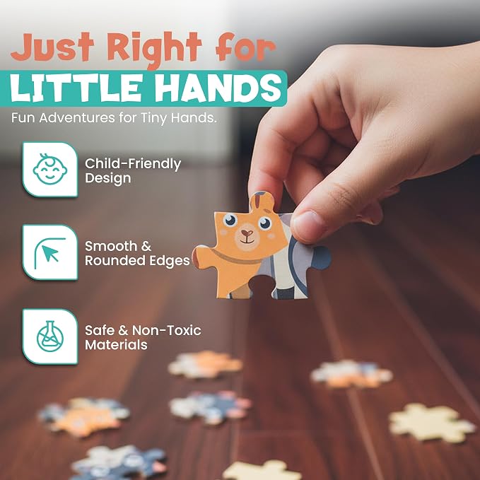 Wooden Animal Floor Puzzles for Kids, 4-Pack 48-Piece (192 Total) – Educational Toys for 3 Year Old, Puzzles for Kids Ages 4–6, Learning Toys for 3 Year Old Boys & Girls, Animal Theme